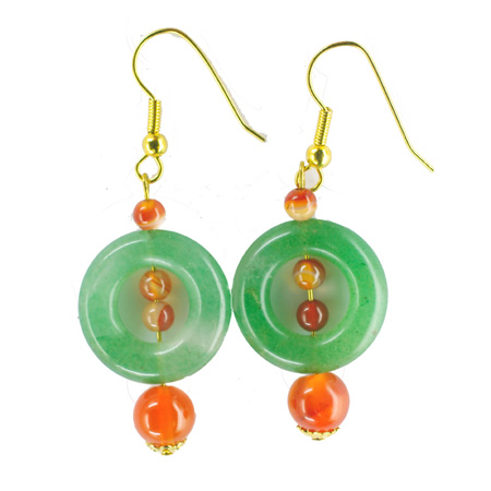 Gold-plated Metal Earrings with Aventurine and Carnelian