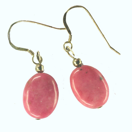 Silver Earrings with Flat Rhodonite Pearls BO70