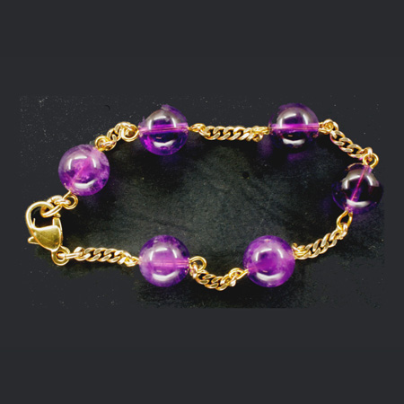 Gold Plated Bracelet with Amethyst Pearls
