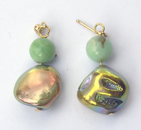 Amazonite, Aura Quartz and Gold Metal Earrings