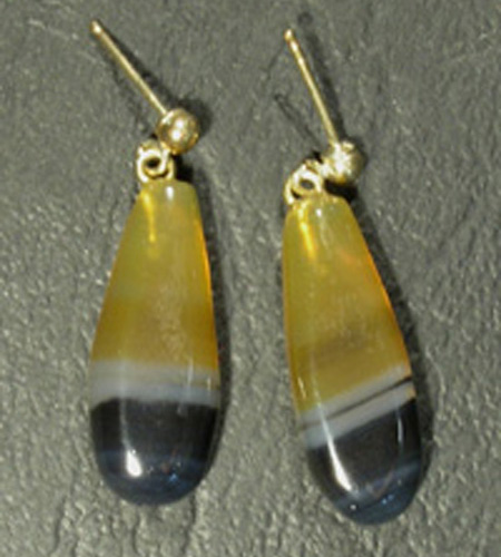 Gold Metal Polyhedral Agate Earrings