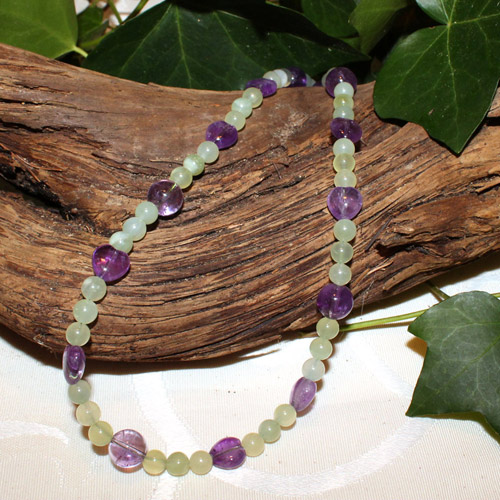 Amethyst and Prehnite Pearl Necklace