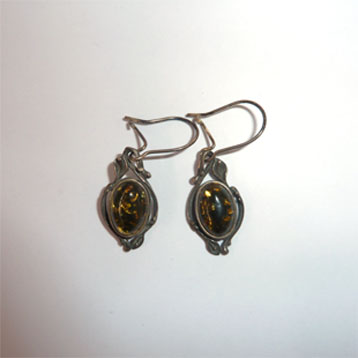 Green Amber and Silver Earrings