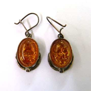 Cognac Amber and Silver Earrings