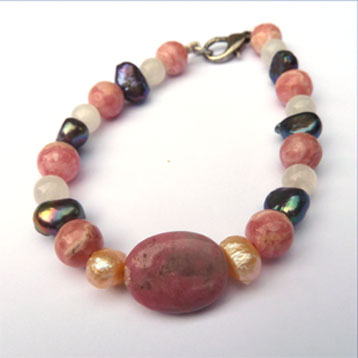 Rhodochrosite and White Labradorite Bracelet