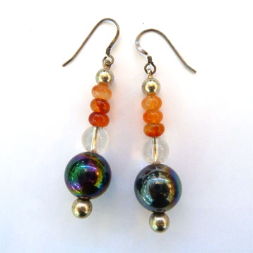 Carnelian, Quartz, and Aqua Aura Earrings
