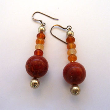 Silver, Carnelian, and Jasper Earrings